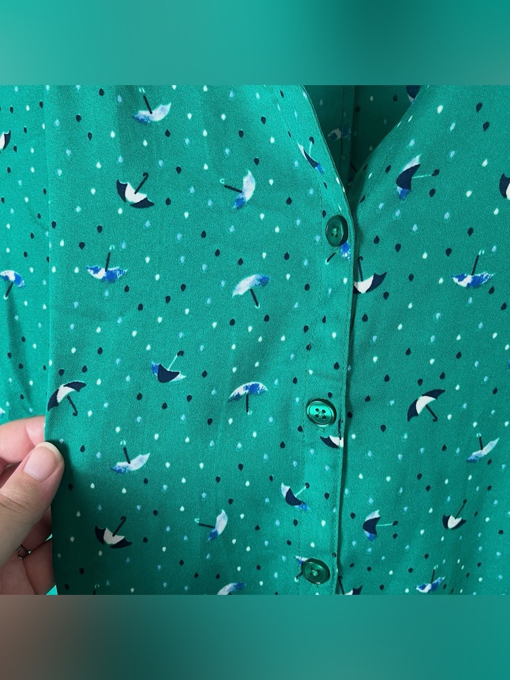 Catherines Umbrella Raindrops Print Button Up Tie Sleeve Blouse Women’s Size 3X - Picture 2 of 7